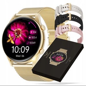 ZŁOTY SMARTWATCH ZEGAREK DAMSKI AMOLED POLSKI ROZMOWY POWIADOMIENIA SMS ZŁOTY Mi7