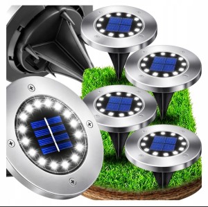 LAMPA SOLARNA GRUNTOWA LED DYSK 16 LED BIAŁE 6500K OGRODOWA DYSK