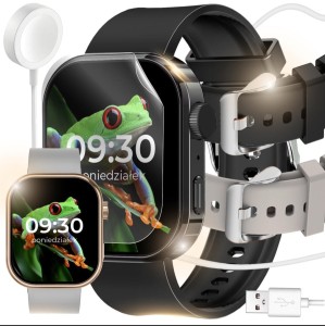 SMARTWATCH ZEGAREK ROZMOWY JĘZYK POLSKI SMS GLUKOZA + OPASKI