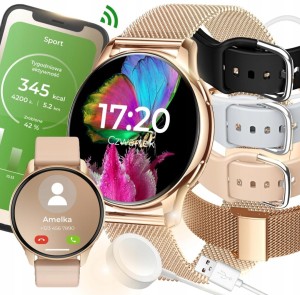 SMARTWATCH ZEGAREK DAMSKI MENU PL ROZMOWY SMS POWIADOMIENIA SPORT 4 OPASKI Mi